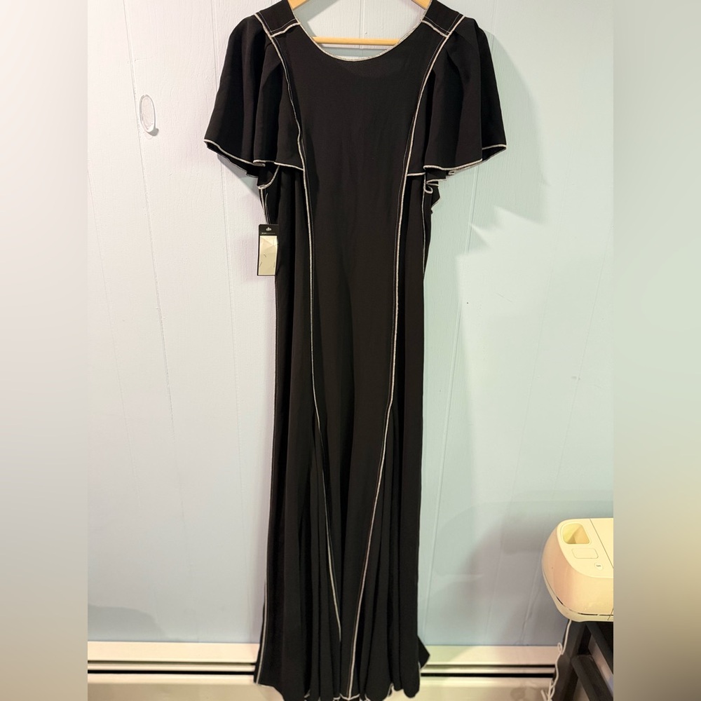 BCBG MAXAZRIA Piped Cape Sleeve Maxi Dress in black